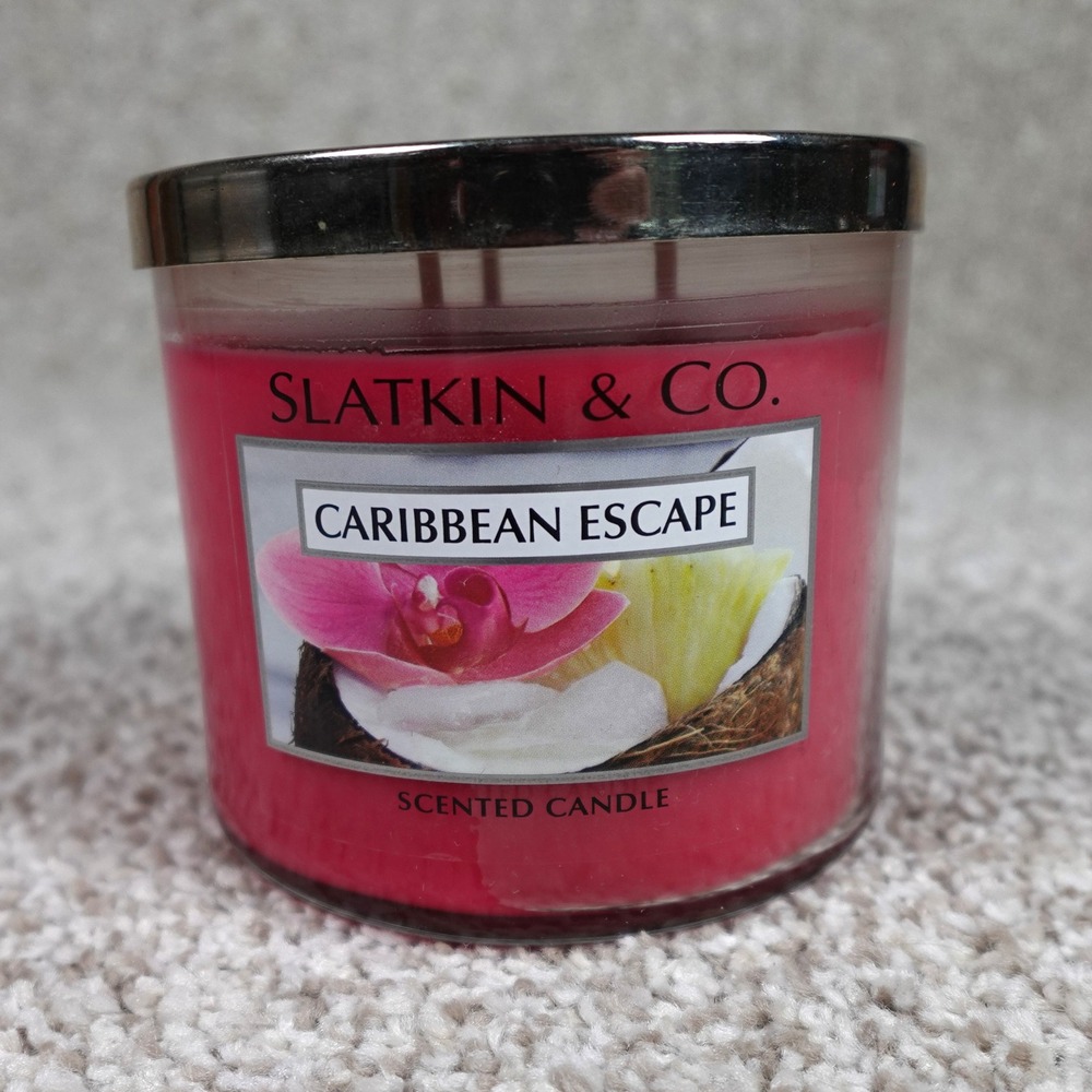 Slatkin & Co Caribbean Escape 3 Wick Scented Candle Pink Tropical 4 Inch
